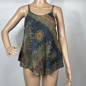 Spaghetti Straps Rayon Printed Tank Top Size S
